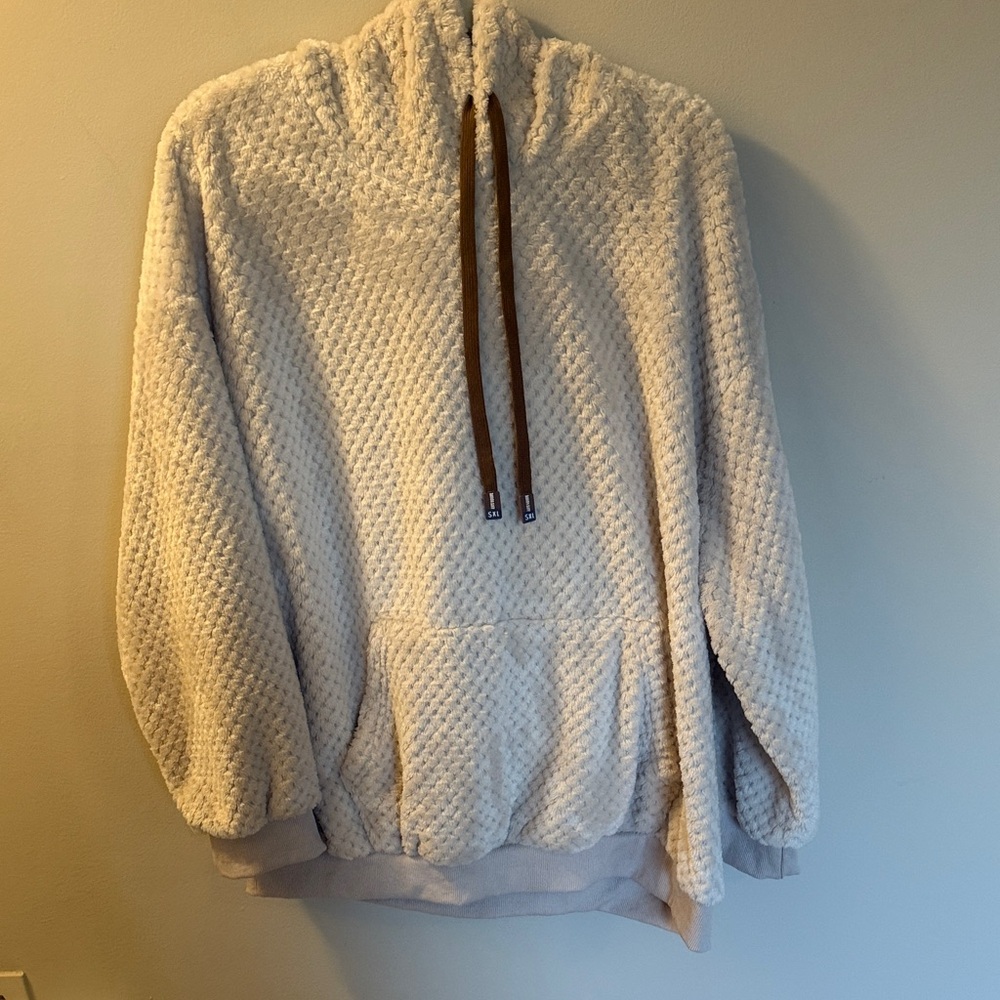 Men's Cream Plush Crewneck Hoodie Sweater